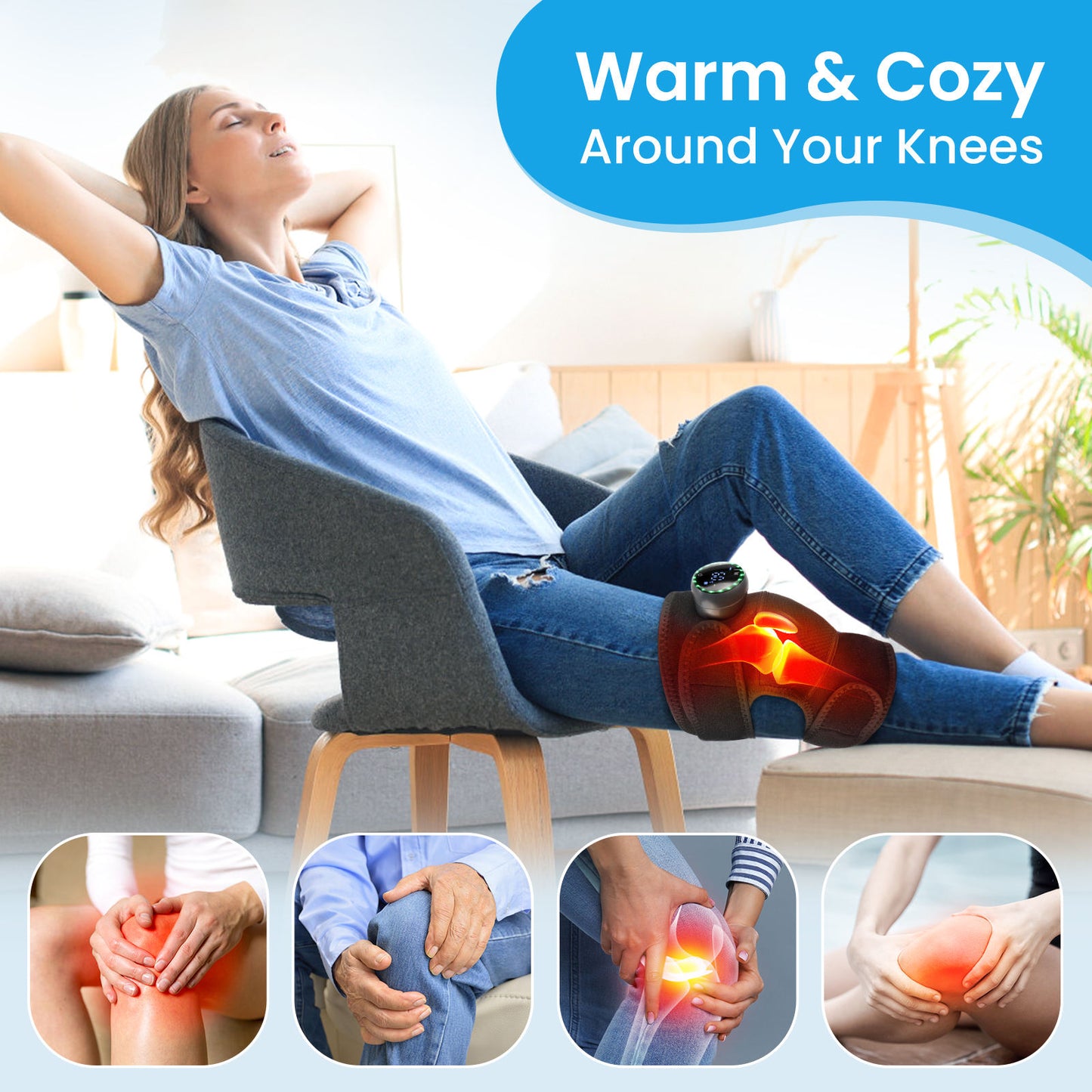 Cordless Heated Knee Massager for Arthritis - Multi-Use Effective Shoulder Elbow Knee Wrap